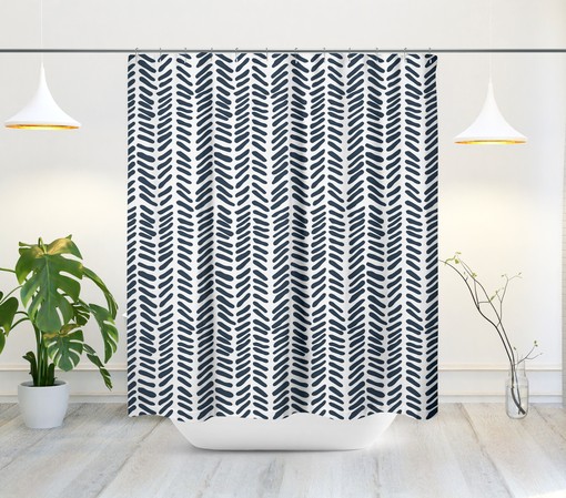 Rustic Tribal Shower Curtain with Herringbone Pattern, Mid-Century Minimalist Design - Image 2