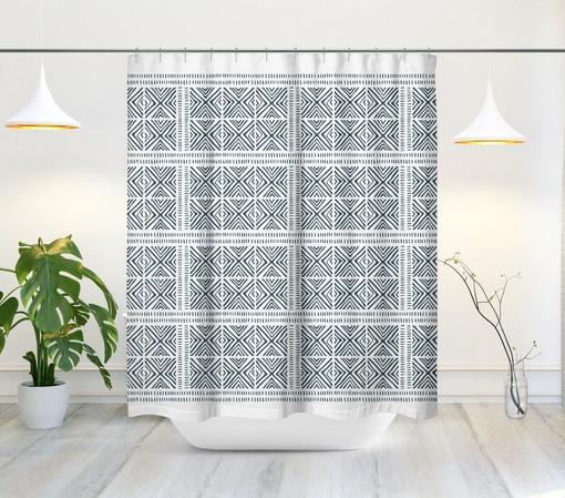 Rustic Tribal Shower Curtain with Mid-Century Design, Ethnic Boho Bath Decor, Minimalist - Image 2