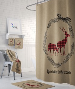 Rustic Woodland Buffalo Plaid Shower Curtain with Optional Accessories