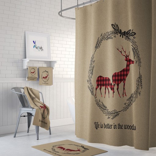 Rustic Woodland Buffalo Plaid Shower Curtain with Optional Accessories