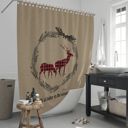 Rustic Woodland Buffalo Plaid Shower Curtain with Optional Accessories - Image 2