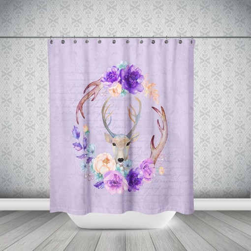 Rustic Woodland Deer and Lavender Floral Shower Curtain - Fabric Bath Curtain for Cozy Cabin Bathroom Decor - Image 4