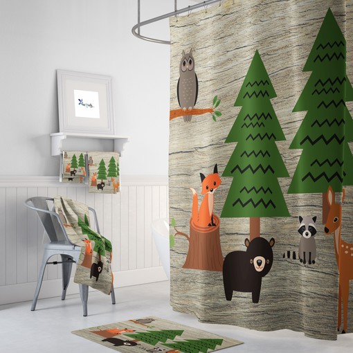 Rustic Woodland Forest Shower Curtain Set - Bring Nature into Your Bathroom