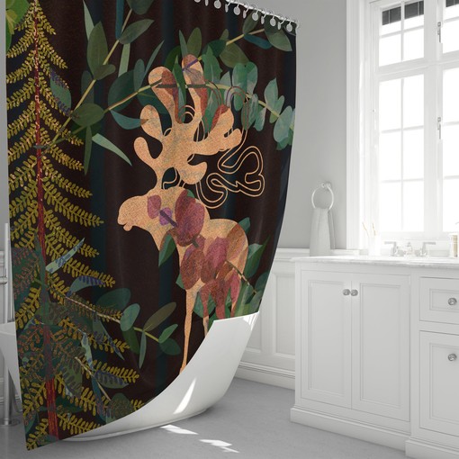 Rustic Woodland Moose Shower Curtain with Nature-Inspired Bath Set for Cozy Bathroom Decor - Image 3