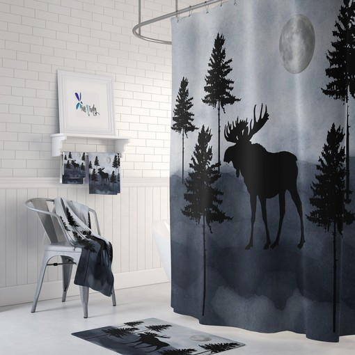 Rustic Woodland Moose Shower Curtain with Rustic Bath Set for Cozy Bathroom Decor