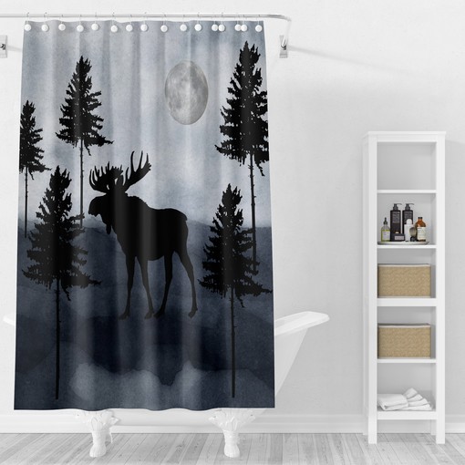 Rustic Woodland Moose Shower Curtain with Rustic Bath Set for Cozy Bathroom Decor - Image 2