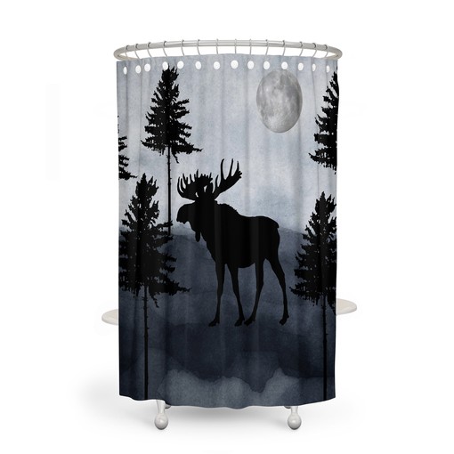 Rustic Woodland Moose Shower Curtain with Rustic Bath Set for Cozy Bathroom Decor - Image 3