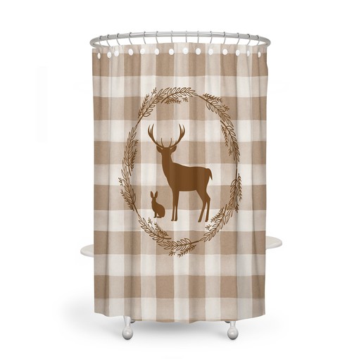 Rustic Woodland Plaid Deer and Rabbit Shower Curtain Set with Buffalo Plaid Bath Accessories for Cozy Bathroom Decor - Image 3