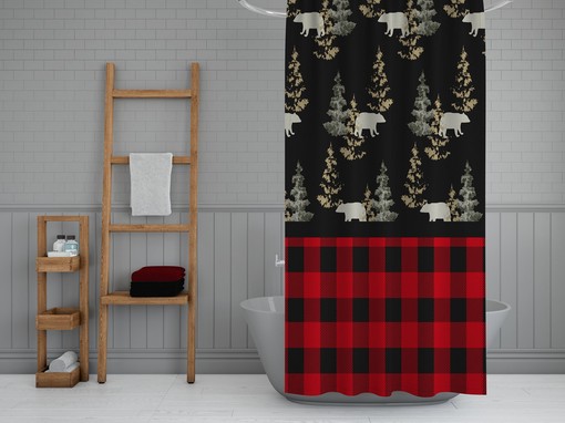 Rustic Woodland Shower Curtain with Lumberjack Plaid Bath Set for Cozy Bathroom Decor - Image 2