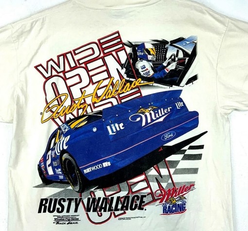 Rusty Wallace Wide Open Vintage T-shirt Nascar Racing 90s - Retro Style - Image 3