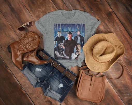 SAM WORTHINGTON Homage Tshirt, Retro 90s Sweater - Movie Shirts for Men - Image 3