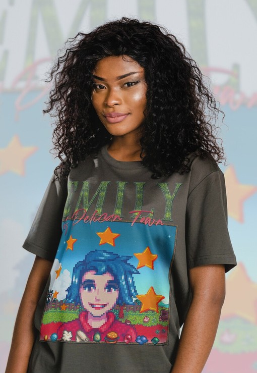 STARDW VALLY Fan Tee Featuring Food Spirit & EMILY Character, Farming Harvst Moon RPG Video Game
