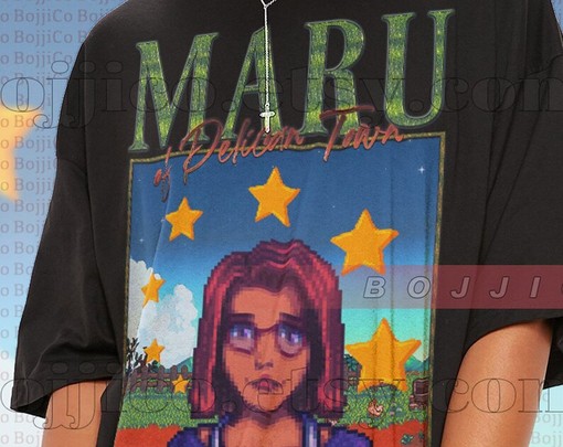 STARDW VALLY HARVEY T-shirt - Vintage Video Game Tee Featuring Food Spirit, MARU Character & HARVEY - Image 2