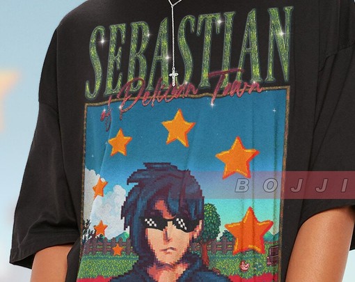 STARDW VALLY SEBASTIAN T-shirt - STARDW VALLY Fan Tee SEBASTIAN Character & Farming Harvst Moon RPG - Image 2
