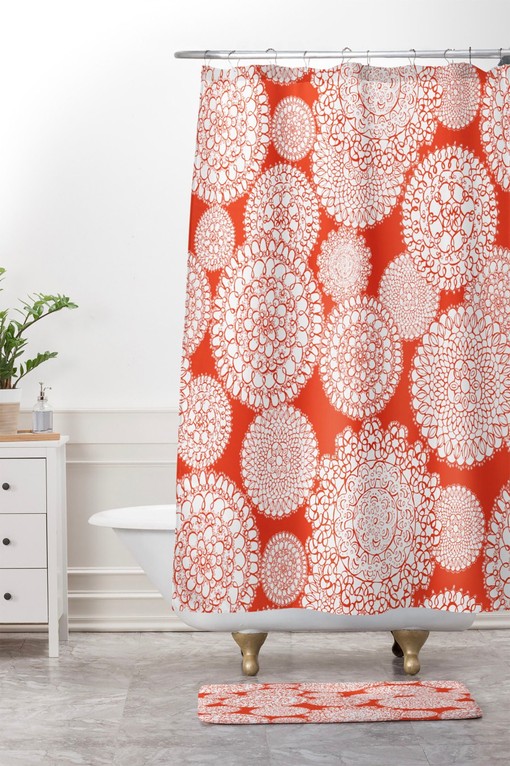 Saffron Doily Print Shower Curtain, Bold Splash of Color in Your Boho Bathroom, Fabric Bath Decor