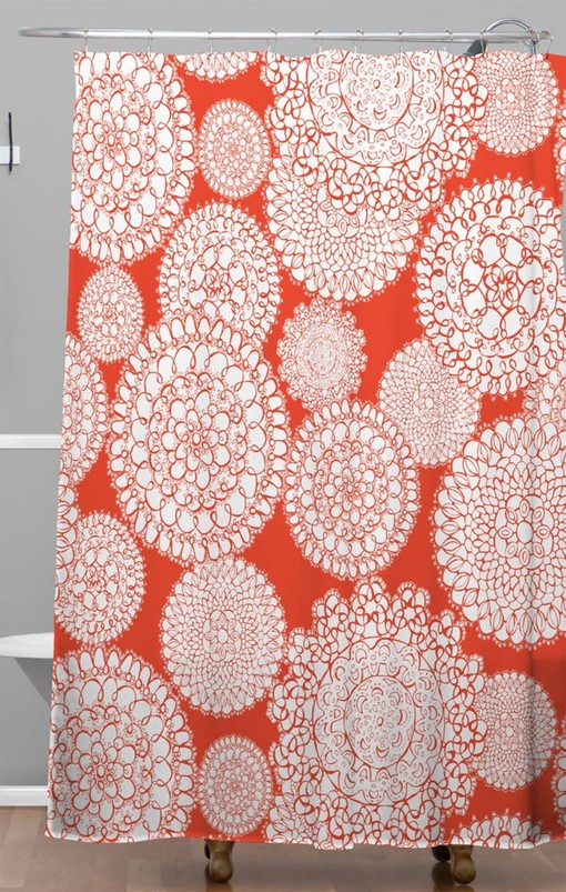Saffron Doily Print Shower Curtain, Bold Splash of Color in Your Boho Bathroom, Fabric Bath Decor - Image 2