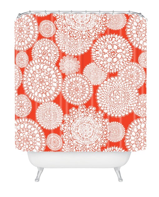 Saffron Doily Print Shower Curtain, Bold Splash of Color in Your Boho Bathroom, Fabric Bath Decor - Image 3