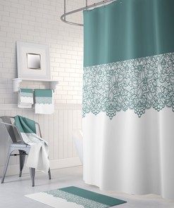 Sage Lace Pattern Shower Curtain with Optional Towels and Soft Bath Mat