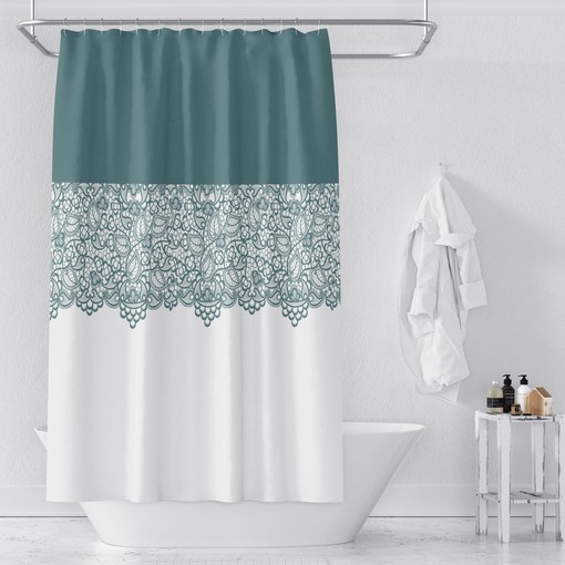 Sage Lace Pattern Shower Curtain with Optional Towels and Soft Bath Mat - Image 2