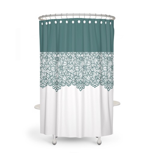 Sage Lace Pattern Shower Curtain with Optional Towels and Soft Bath Mat - Image 3