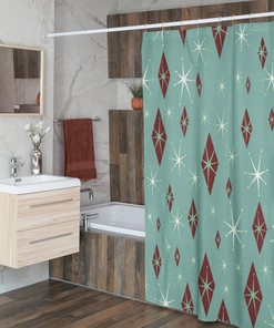 Salmon Retro Shower Curtain - Mid Century Modern Inspired Bathroom Accessory