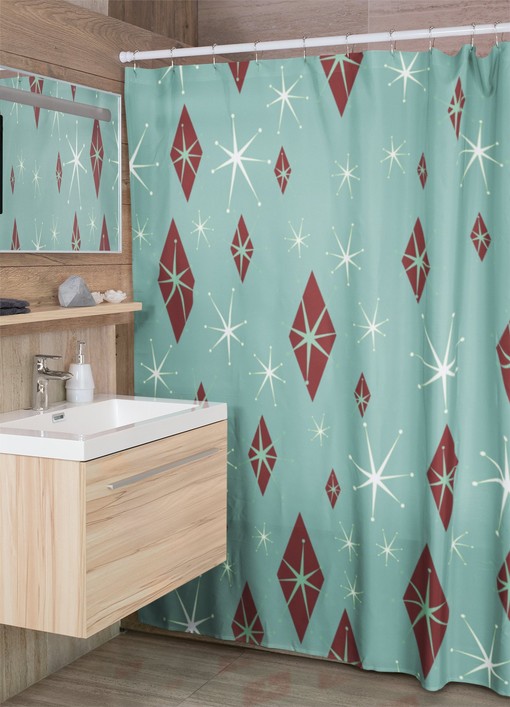 Salmon Retro Shower Curtain - Mid Century Modern Inspired Bathroom Accessory - Image 2