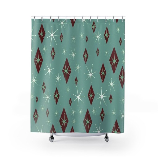 Salmon Retro Shower Curtain - Mid Century Modern Inspired Bathroom Accessory - Image 3