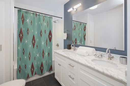Salmon Retro Shower Curtain - Mid Century Modern Inspired Bathroom Accessory - Image 4