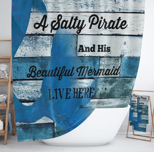Salty Pirate Nautical Shower Curtain with Beachy Bathroom Set for Nautical Charm