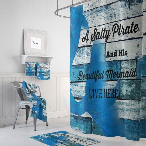 Salty Pirate Nautical Shower Curtain with Beachy Bathroom Set for Nautical Charm - Image 2