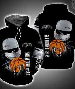 San Antonio Spurs All Over Print 3D Hoodie with Jack Skellington and Zero Full size