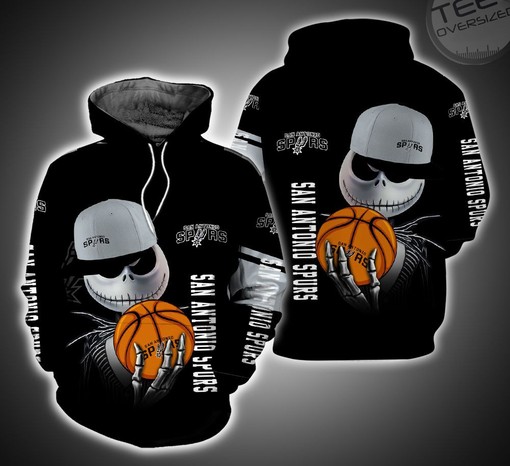 San Antonio Spurs All Over Print 3D Hoodie with Jack Skellington and Zero Full size