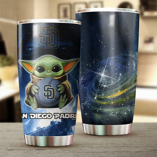 San Diego Padres Baby Yoda Edition Personalized Tumbler - MLB Logo Tumbler - Image 2