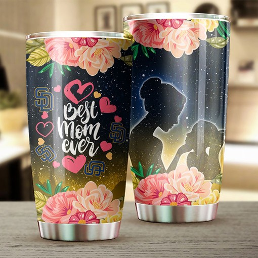 San Diego Padres MLB Tumbler with Cool Flower and MLB Logo - Perfect Tumbler for Padres Fans - Image 2