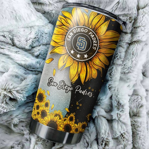 San Diego Padres MLB Tumbler with Dazzling Sunflower Sunshine Design and Iconic Logo