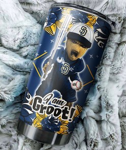 San Diego Padres MLB Tumbler with Marvelous Groot Design and Top MLB Logo