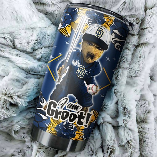 San Diego Padres MLB Tumbler with Marvelous Groot Design and Top MLB Logo