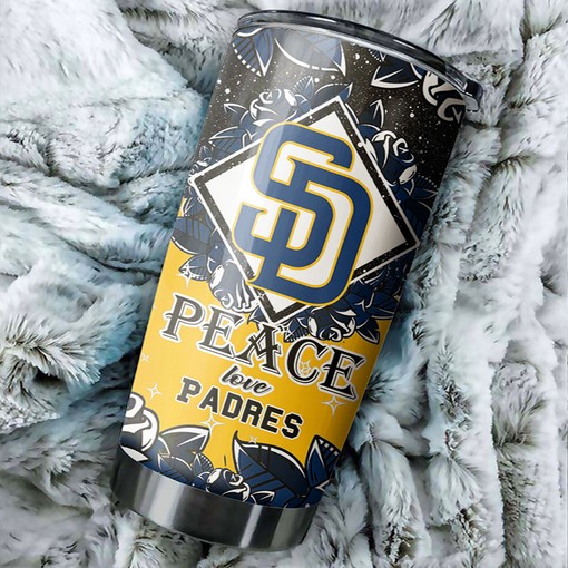 San Diego Padres Peace and Love Edition MLB Tumbler - Baseball Mom Tumbler Ideas