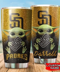 San Diego Padres Star Wars and Baseball Baby Yoda Custom Name Tumbler with a Personalized and MLB Design
