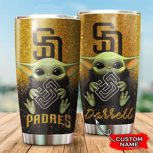 San Diego Padres Star Wars and Baseball Baby Yoda Custom Name Tumbler with a Personalized and MLB Design