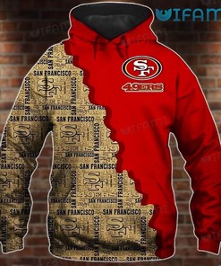 San Francisco 49ers All Over Print Text Pattern Hoodie - Perfect for Fans