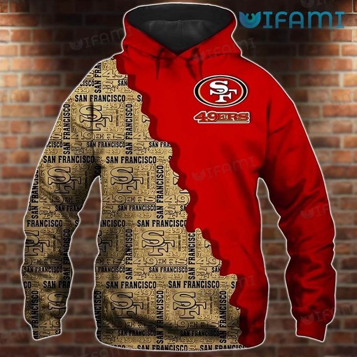 San Francisco 49ers All Over Print Text Pattern Hoodie - Perfect for Fans