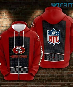 San Francisco 49ers All Over Print Zip Up Hoodie with Hexagon Diagonal Stripe Pattern