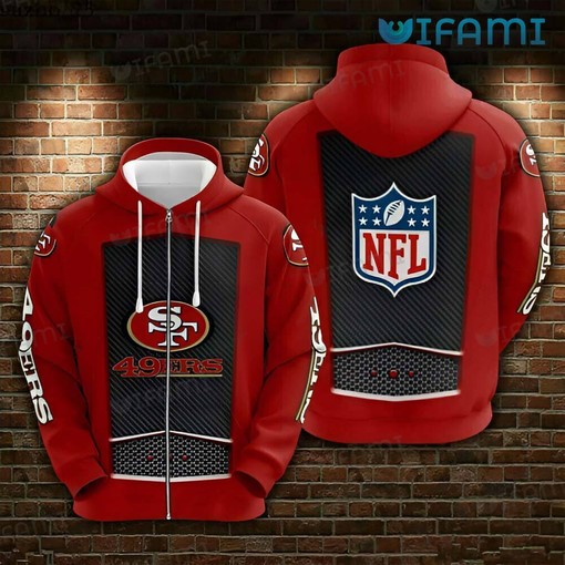 San Francisco 49ers All Over Print Zip Up Hoodie with Hexagon Diagonal Stripe Pattern