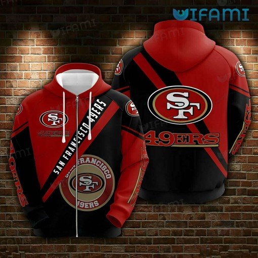 San Francisco 49ers All Over Print Zip Up Hoodie with Logo Design - Rock the Red and Gold