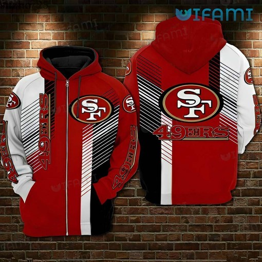 San Francisco 49ers All Over Print Zipper Hoodie with Diagonal Stripe Texture