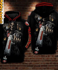San Francisco 49ers All-Over Print 3D Death Skull Hoodie for Men