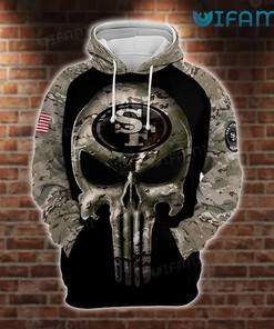San Francisco 49ers All-Over Print Hoodie Printful Camo Punisher Skull Gift