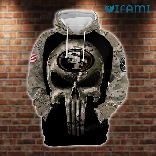 San Francisco 49ers All-Over Print Hoodie Printful Camo Punisher Skull Gift