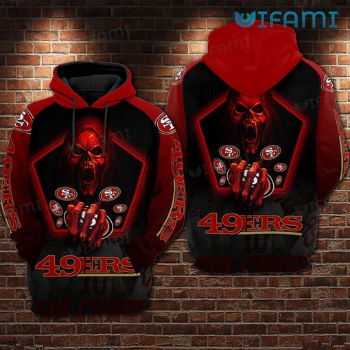 San Francisco 49ers Hoodie with Death Playing Logos All Over Print Design